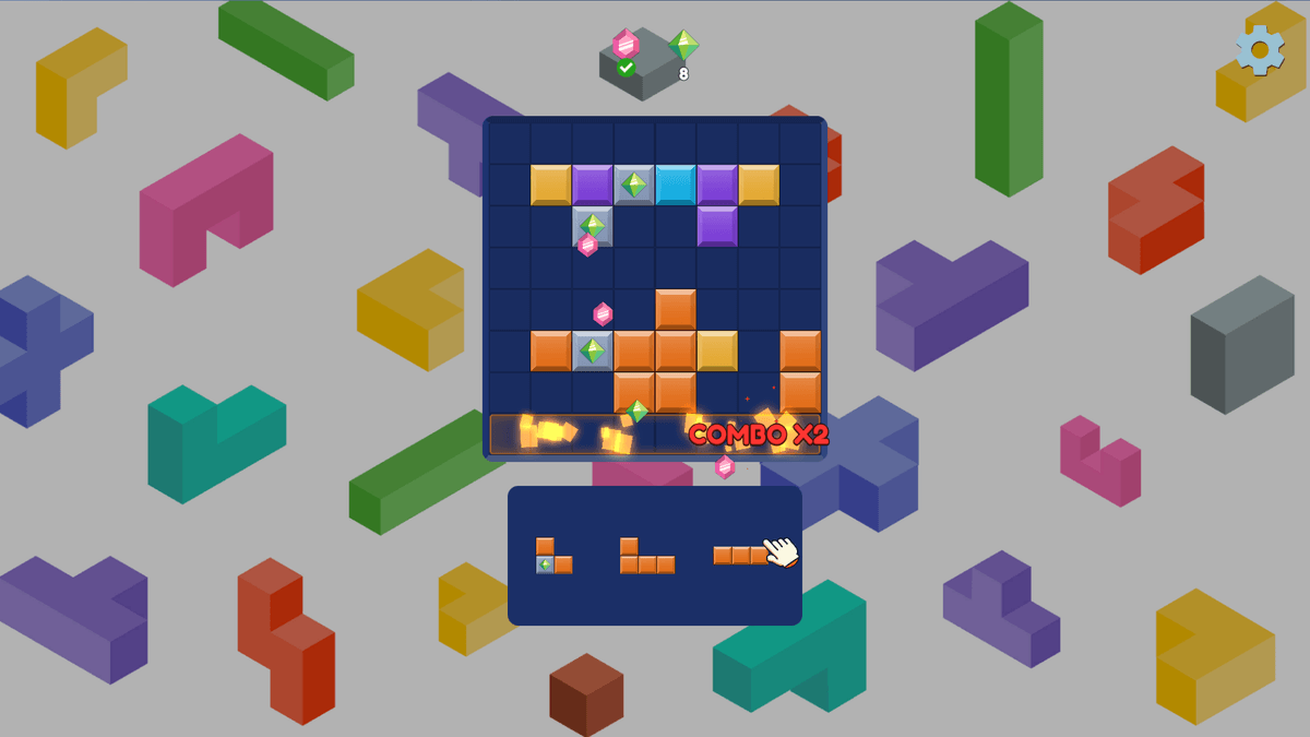 Blocky Blast - Blocky Blast gameplay showing successful block clearing combo during diamond collection stage.