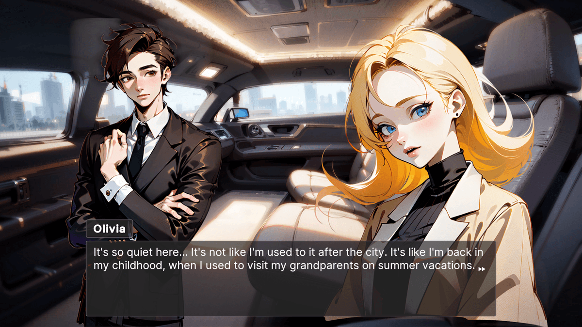 Paradise of Freedom - anime woman and anime man speaking in the car