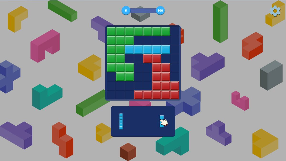 Blocky Blast - Blocky Blast Infinite mode gameplay with green, blue, and red blocks filling up the game grid.