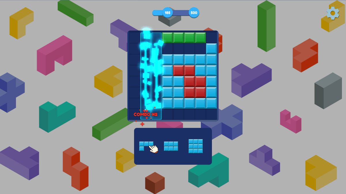 Blocky Blast - Blocky Blast combo animation during Infinite mode, clearing a vertical line of blue blocks.