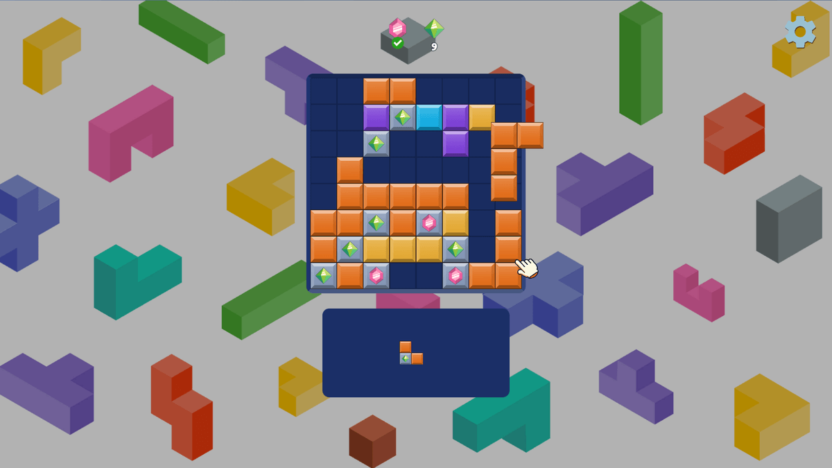Blocky Blast - Blocky Blast Adventure mode featuring orange and yellow blocks with diamond collection objectives.