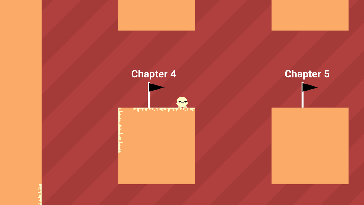 Colorful Boi 2 - Character standing next to a Chapter 4 flag with Chapter 5 platform visible ahead, showing level progression.