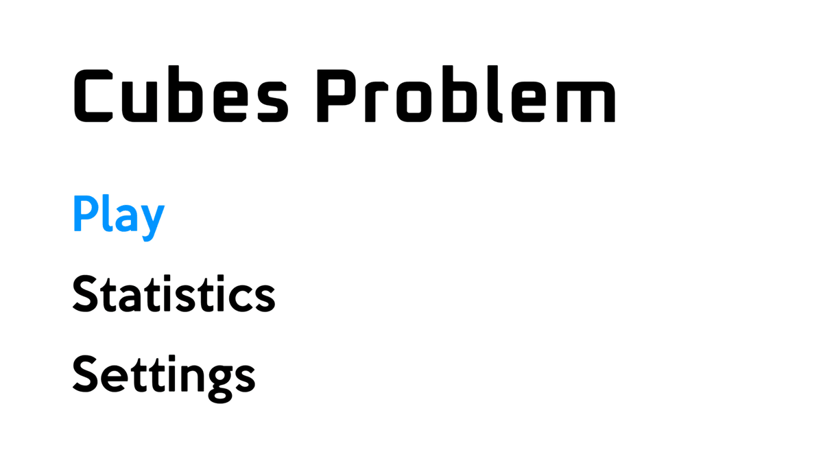 Cubes Problem - A game interface showing "Level 1" with two red cubes labeled "1" stacked vertically on a black path within a gray background.