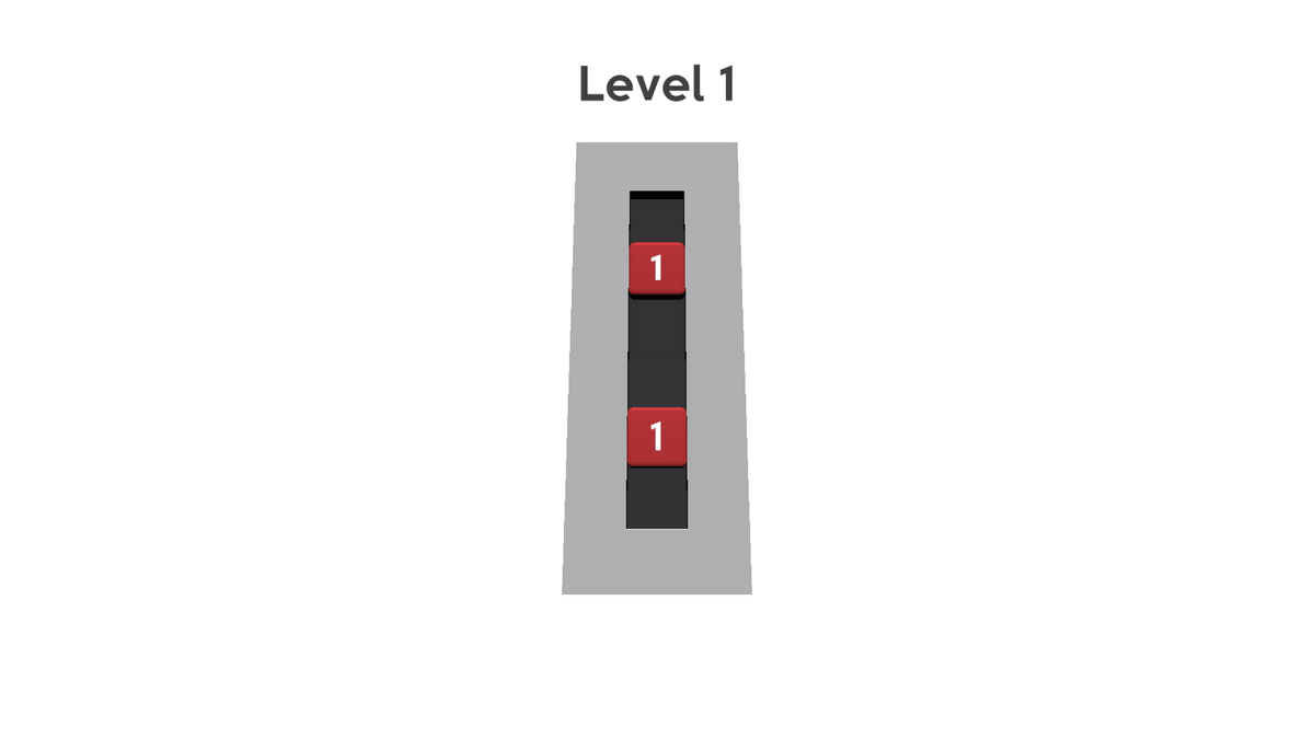 Cubes Problem - A game interface showing "Level 2" with a zigzag-shaped black path featuring two red cubes labeled "1" at opposite ends of the path.