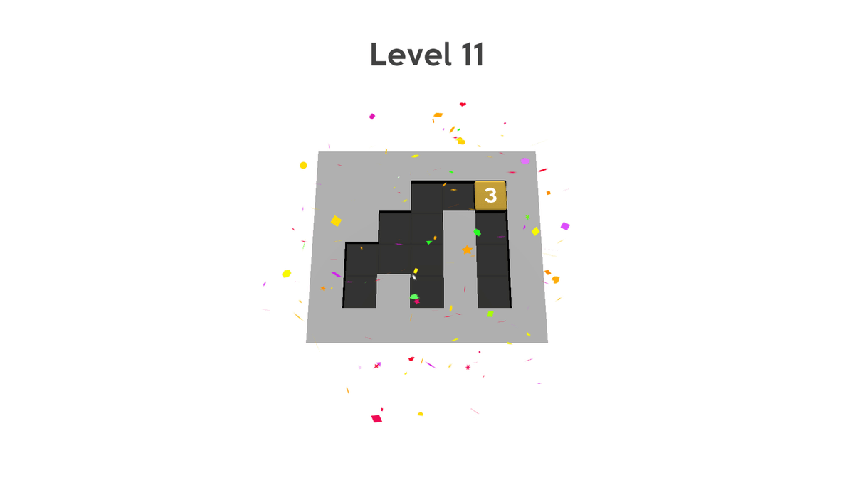 Cubes Problem - A game interface showing "Level 12" with a black path forming an "E" shape. A gold cube labeled "3" is at the top, a blue cube labeled "2" is in the middle, and two red cubes labeled "1" are at the bottom.