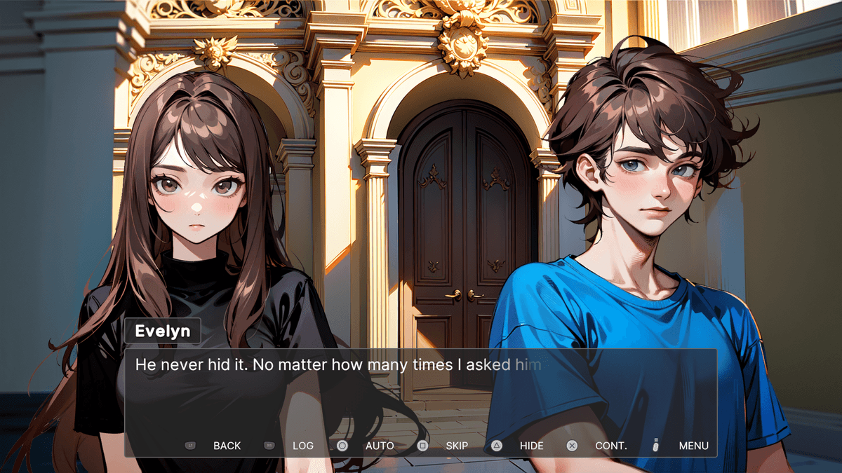 Secret: Evelyn and Edward talk in front of the mansion's golden double doors in Secret.