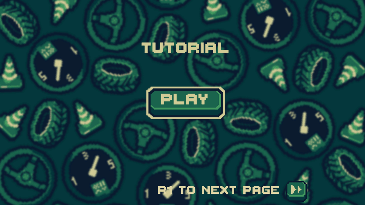 Turbo Hyper Drive car select screenâretro pixel car centered with left/right arrows and âSelectâ button over a steering-wheel and tire background.