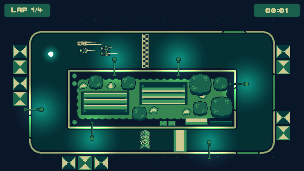 Turbo Hyper Drive mid-race sectionââJumpâ boost pads over a gap and âOpen Barrierâ gates ahead; LAP 2/4 with 00:49 timer as the car lines up the run.