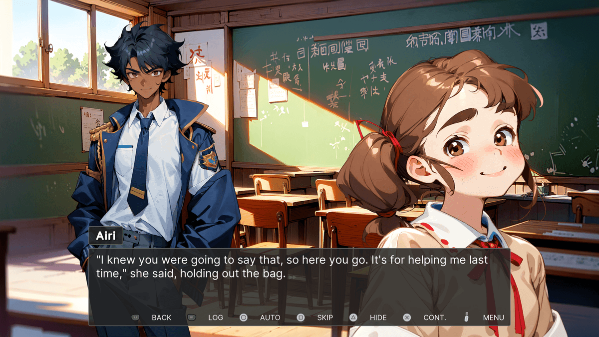 When the bell goes silent - A confident, dark-haired boy named Airi wearing a blue school uniform with gold trim stands in front of the classroom.